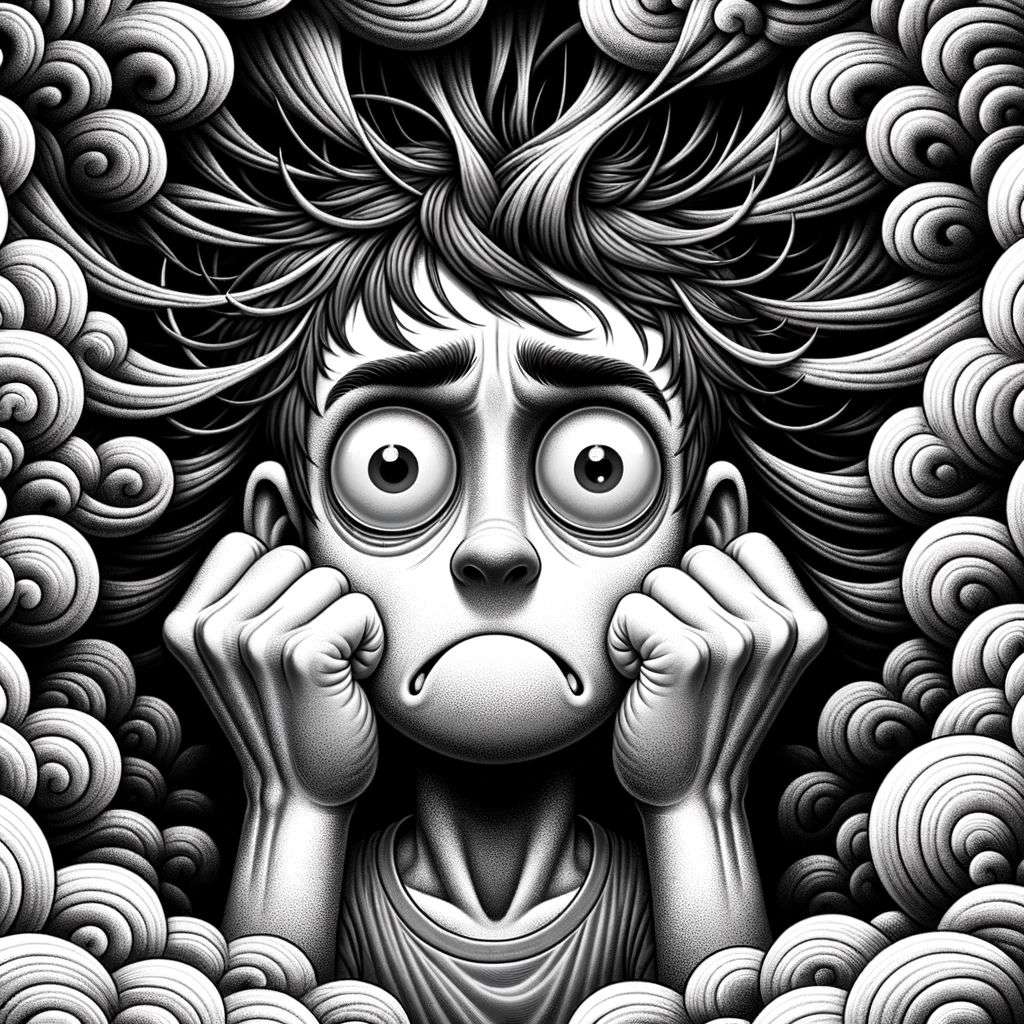a representation of anxiety, digital art, caricature